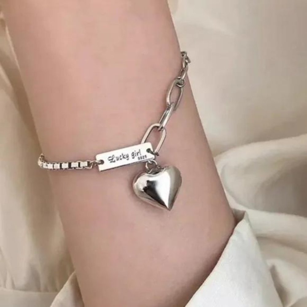 HEART 925 STERLING SILVER BRACELET, NICE BRACELET, CUTE BRACELET - Picture 1 of 5